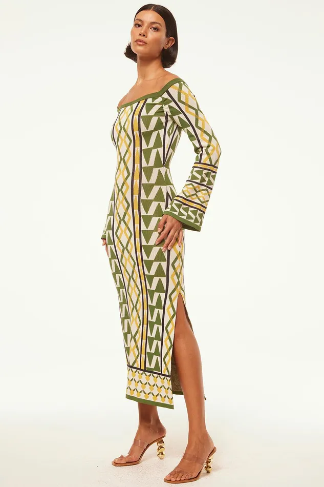 Women MISA Los Angeles Knits JAQUETTA DRESS Limoncello Geo Jacquard