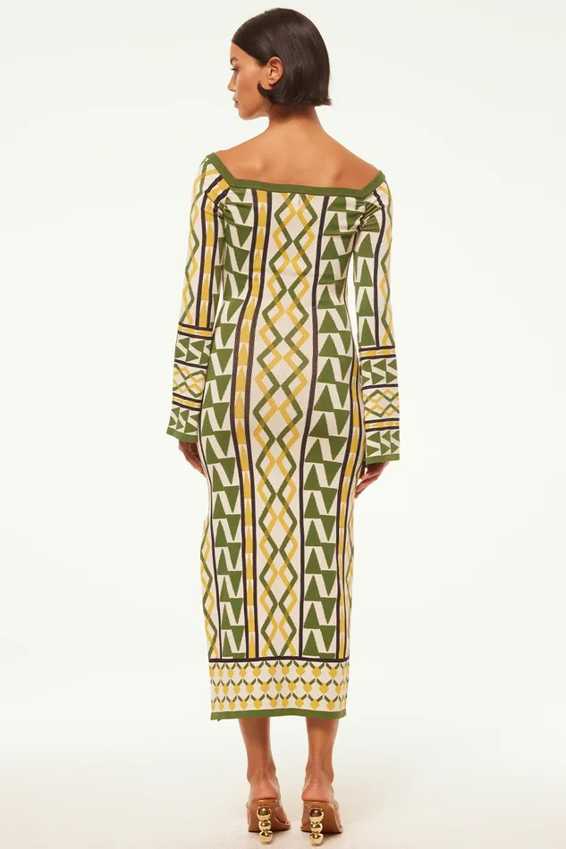 Women MISA Los Angeles Knits JAQUETTA DRESS Limoncello Geo Jacquard