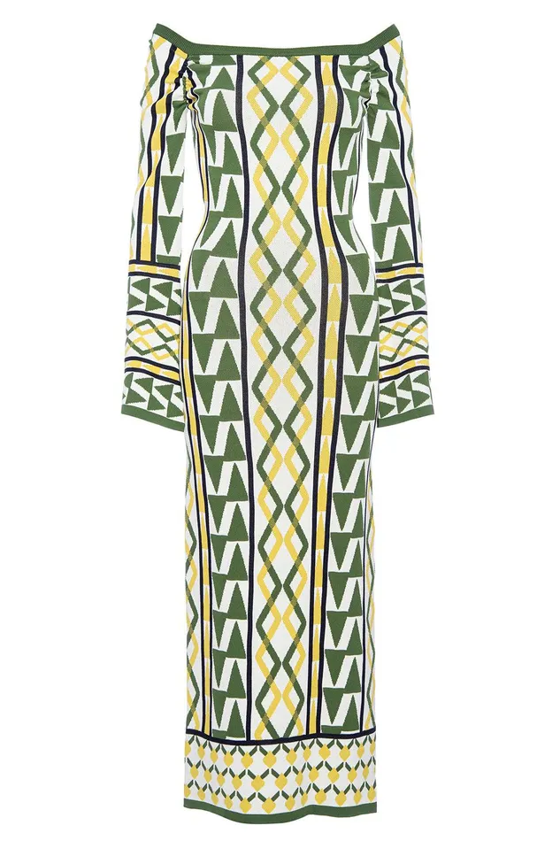 Women MISA Los Angeles Knits JAQUETTA DRESS Limoncello Geo Jacquard