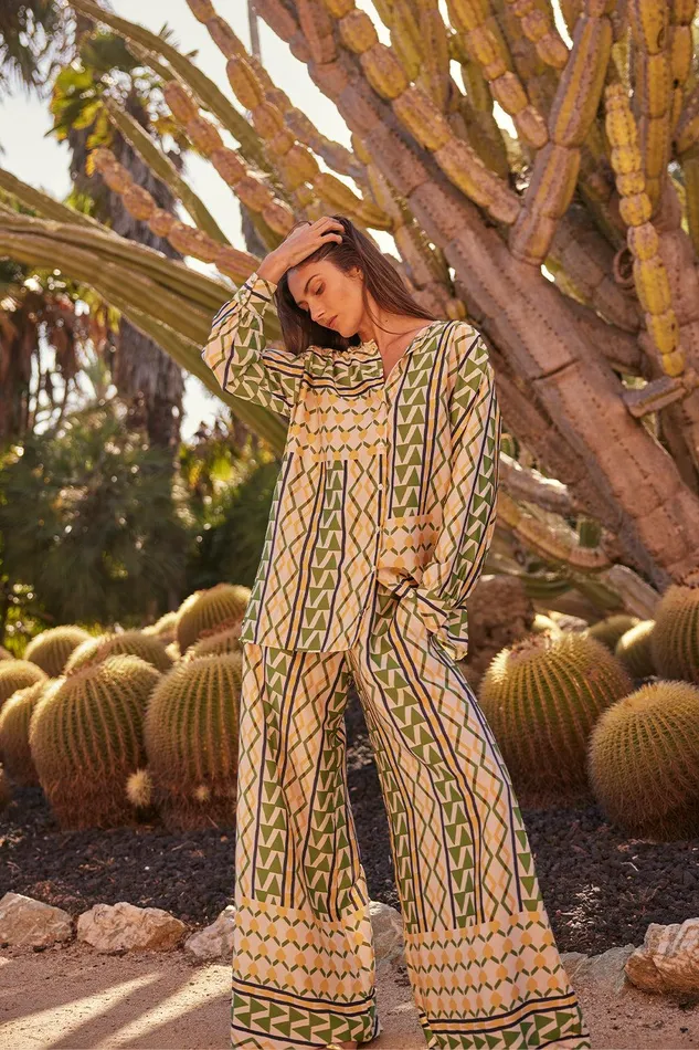 Women MISA Los Angeles Matching Sets FILOMENA PANT Limoncello Geo Satin