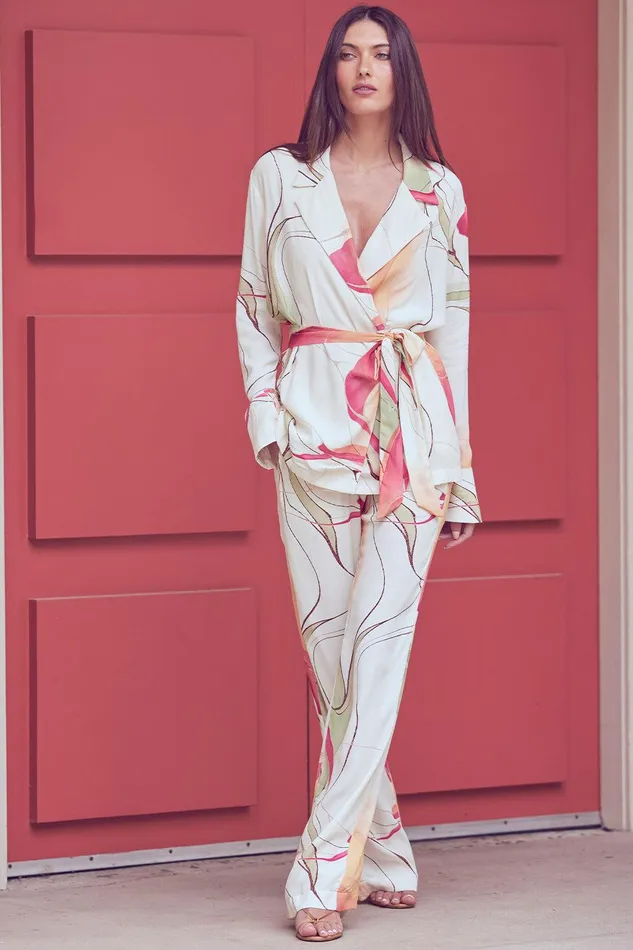 Women MISA Los Angeles Matching Sets RITA PANT Divine Marble Crepe