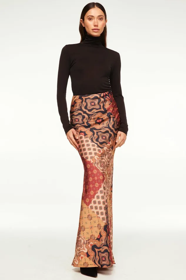Women MISA Los Angeles Matching Sets SIERRA SKIRT Surreal Patchwork Satin