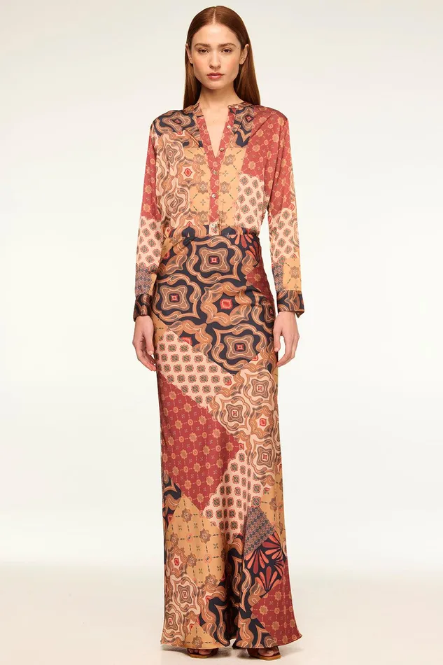 Women MISA Los Angeles Matching Sets SIERRA SKIRT Surreal Patchwork Satin