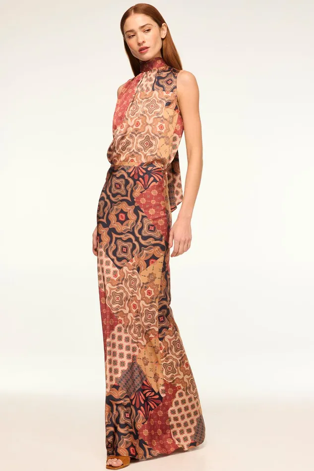 Women MISA Los Angeles Matching Sets SIERRA SKIRT Surreal Patchwork Satin