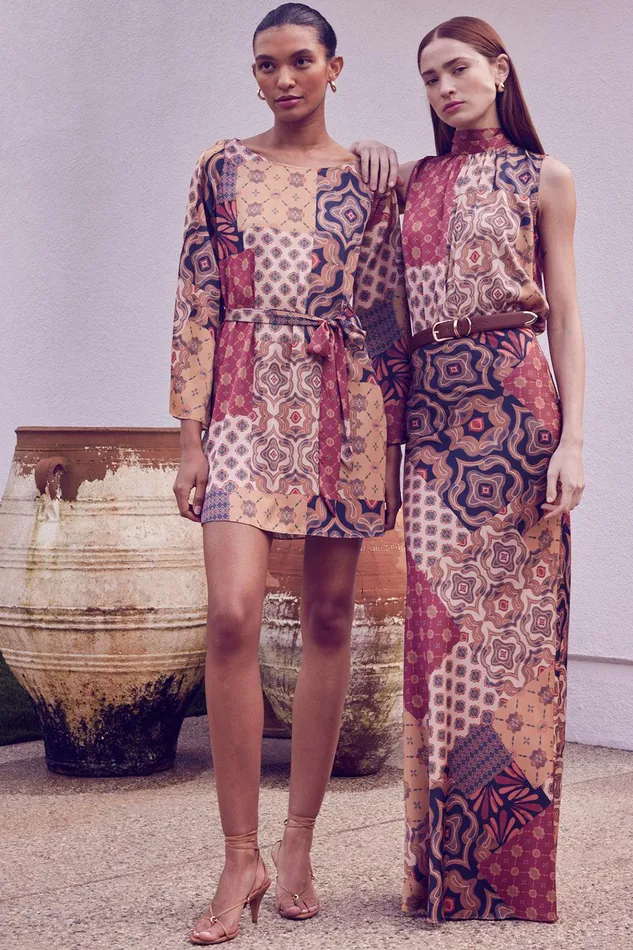 Women MISA Los Angeles Matching Sets SIERRA SKIRT Surreal Patchwork Satin