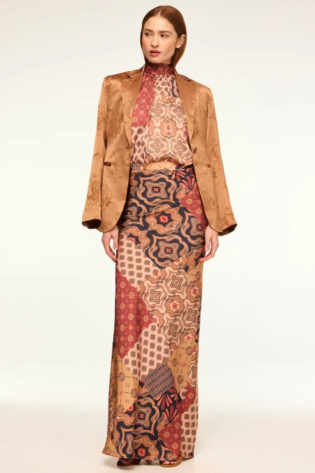 Women MISA Los Angeles Matching Sets SIERRA SKIRT Surreal Patchwork Satin