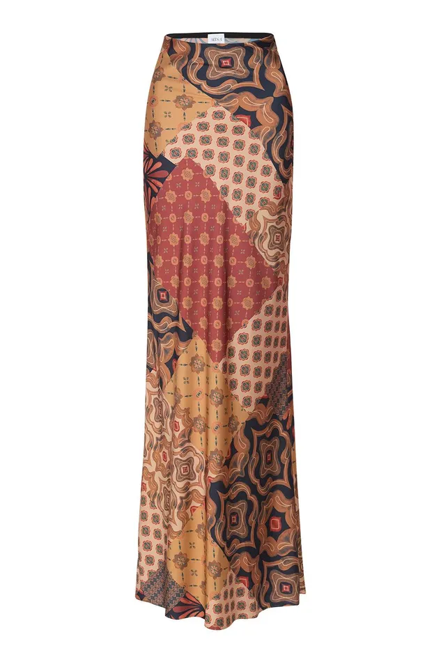 Women MISA Los Angeles Matching Sets SIERRA SKIRT Surreal Patchwork Satin