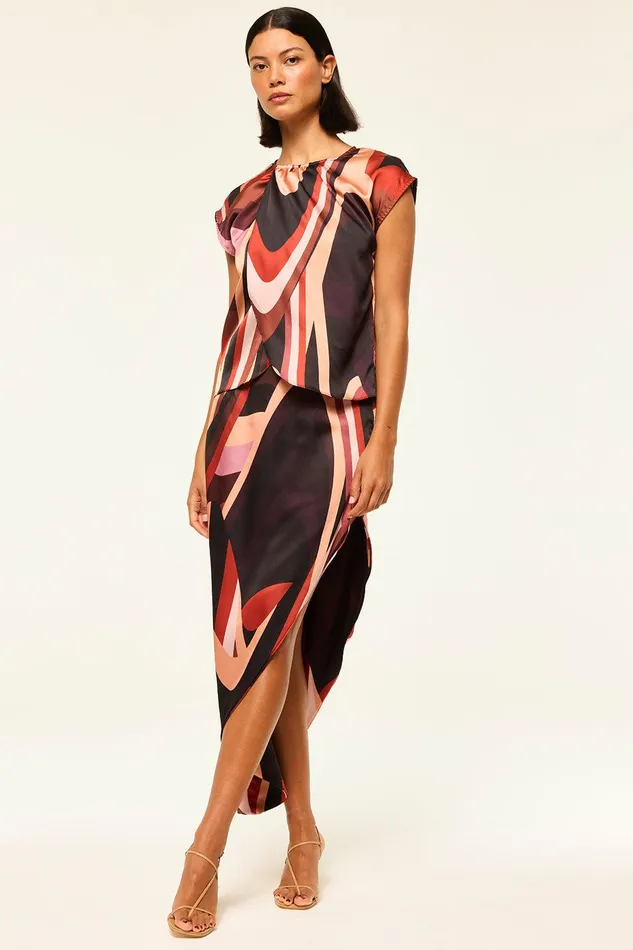 Women MISA Los Angeles Skirts and Shorts FRANCO SKIRT Canyon Stripe Satin