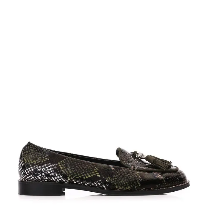 Women Moda In Pelle Brogues And Loafers Emmarose W Khaki Snake Print Leather