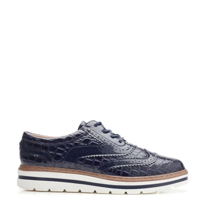 Women Moda In Pelle Brogues And Loafers Gennisiss Navy Patent Mocc Croc