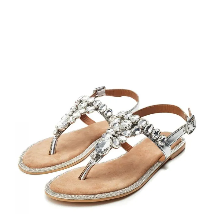 Women Moda In Pelle Flat Sandals Otalia Silver Porvair