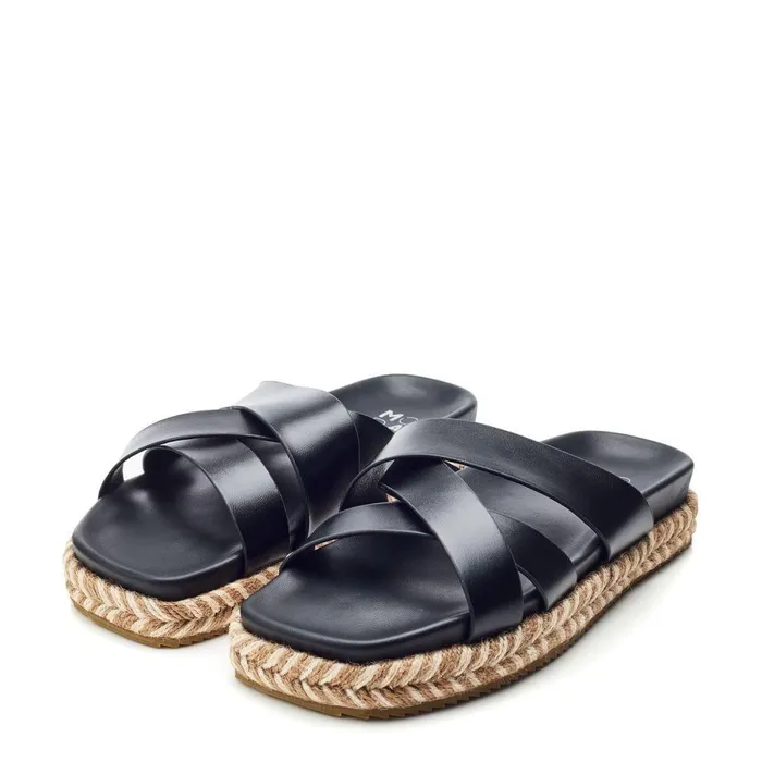 Women Moda In Pelle Flatform Sandals Morornie Black Porvair