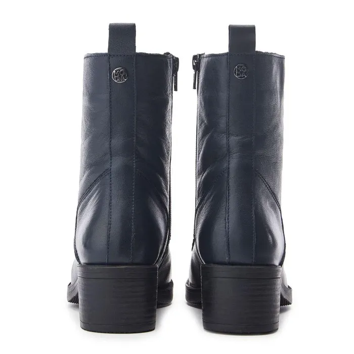 Women Moda In Pelle Heeled And Wedge Boots Calia Navy Leather