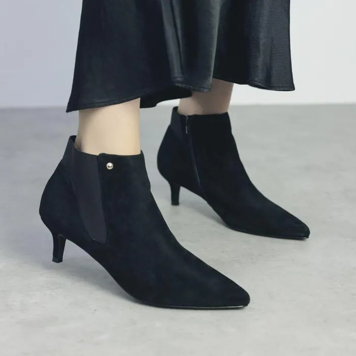 Women Moda In Pelle Heeled And Wedge Boots Qute Black Suede