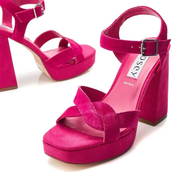 Women Moda In Pelle Heeled Sandals Bsoleful BFunsi Fuschia Suede