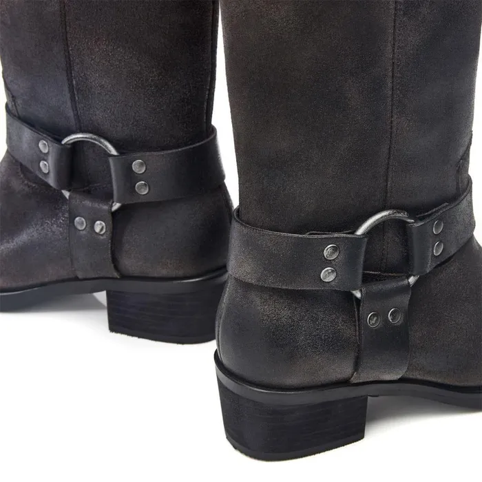 Women Moda In Pelle Knee High Boots Demeter Charcoal Suede