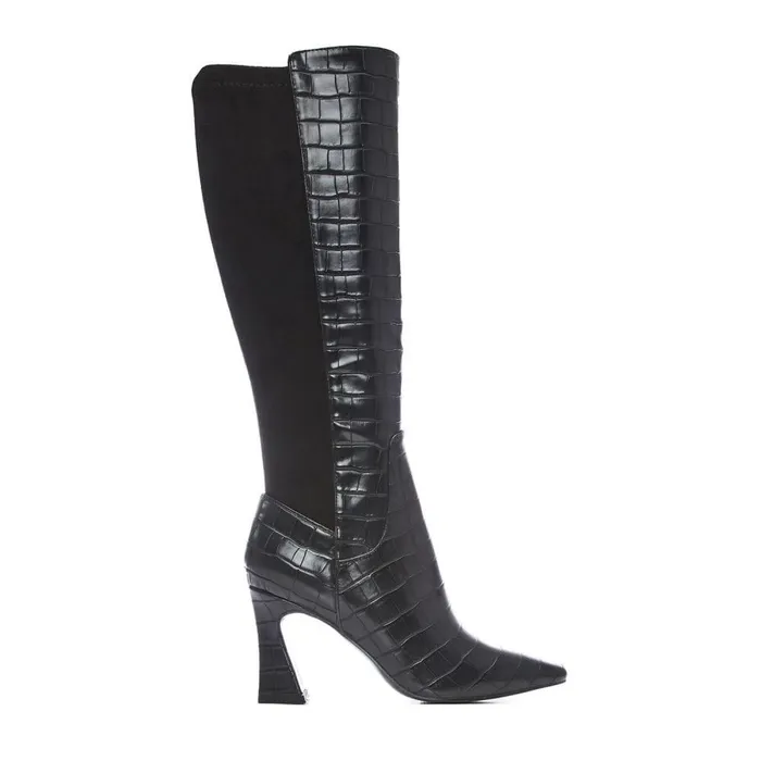 Women Moda In Pelle Knee High Boots Sarisa Black Patent Mocc Croc