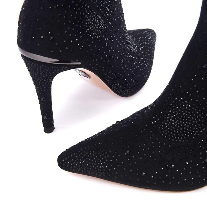 Women Moda In Pelle Knee High Boots Tiarra Black Alcantara