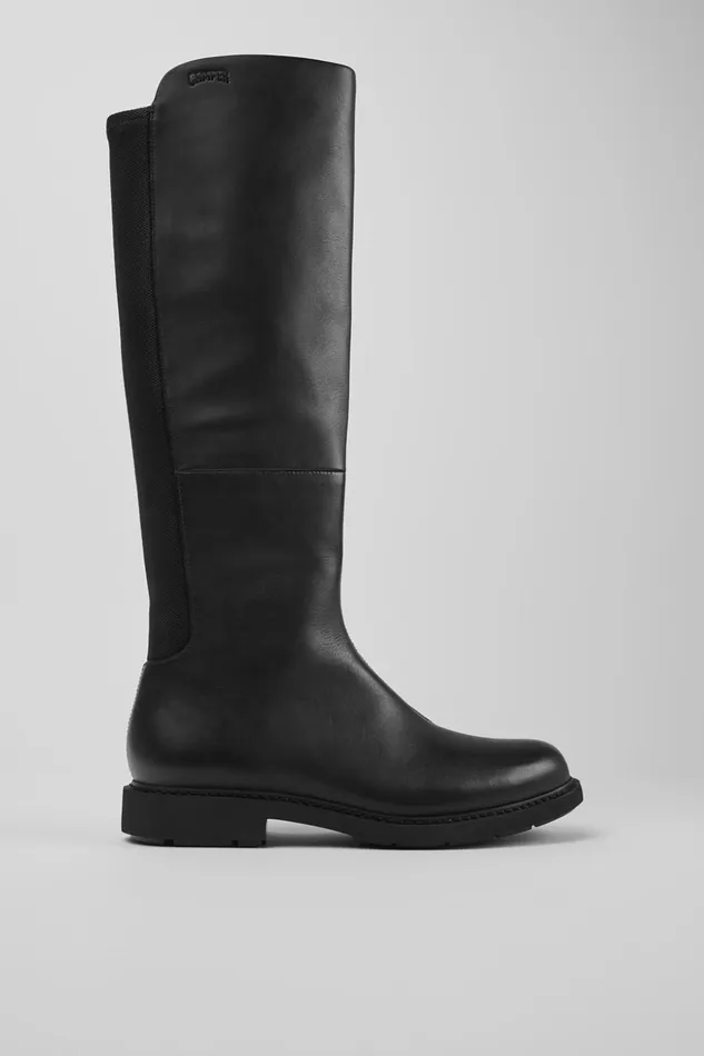 Women Neuman Black Leather And Textile Highboots Camper Boots Women Neuman Black Leather And Textile Highboots Camper Boots