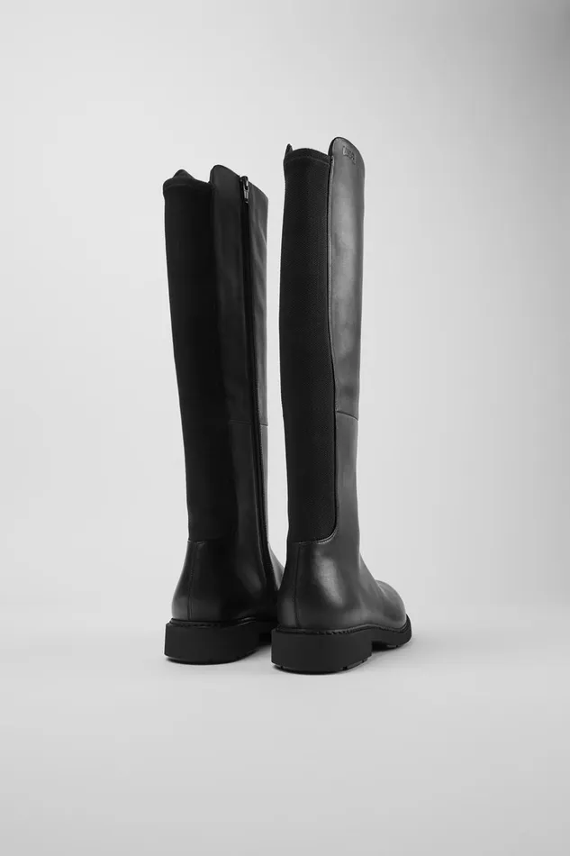 Women Neuman Black Leather And Textile Highboots Camper Boots Women Neuman Black Leather And Textile Highboots Camper Boots