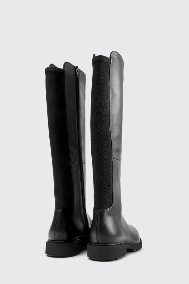 Women Neuman Black Leather And Textile Highboots Camper Boots Women Neuman Black Leather And Textile Highboots Camper Boots