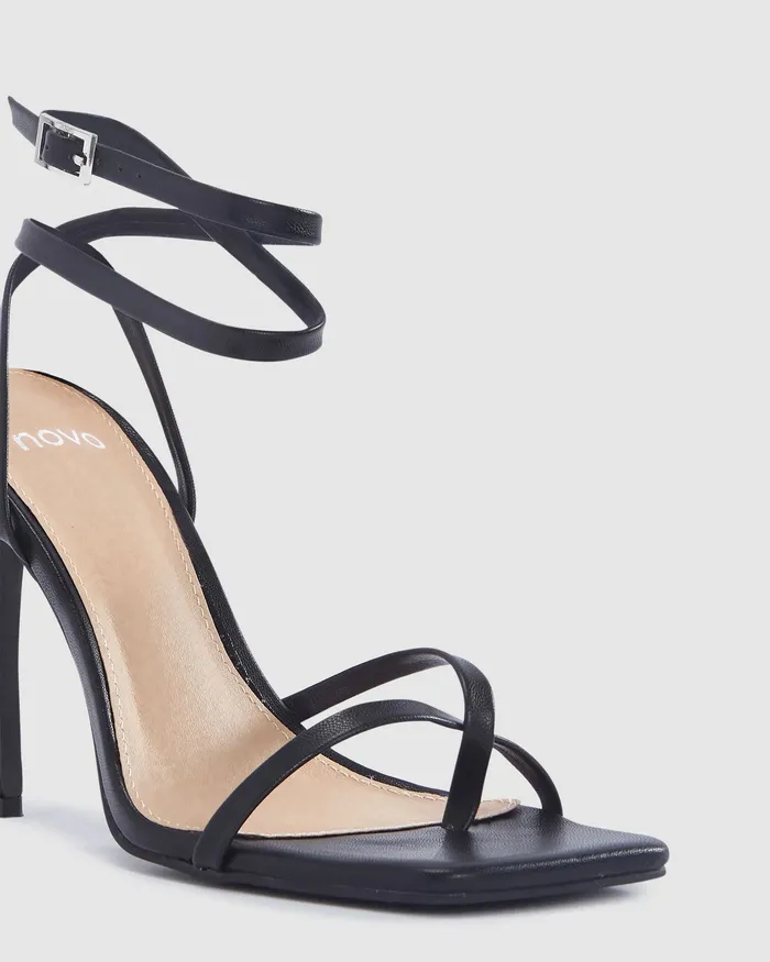 Women NOVO Shoes ZEREK BLACK Open Toe Heels Stilettos