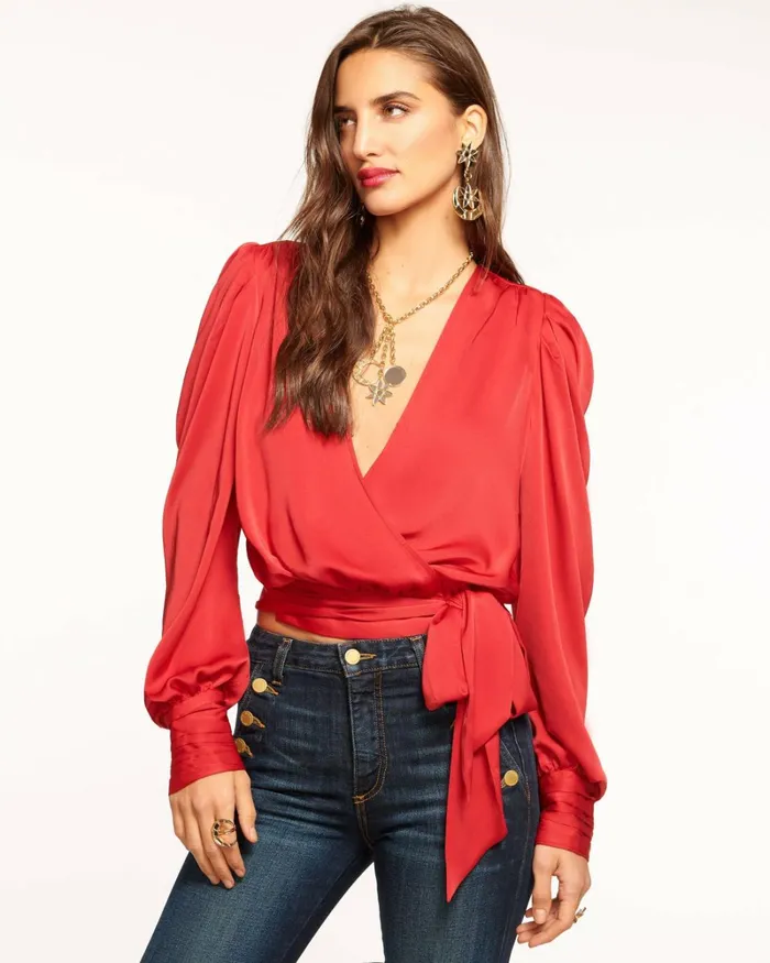 Women Pauline Puff Sleeve Blouse Poppy Pink Ramy Brook Tops