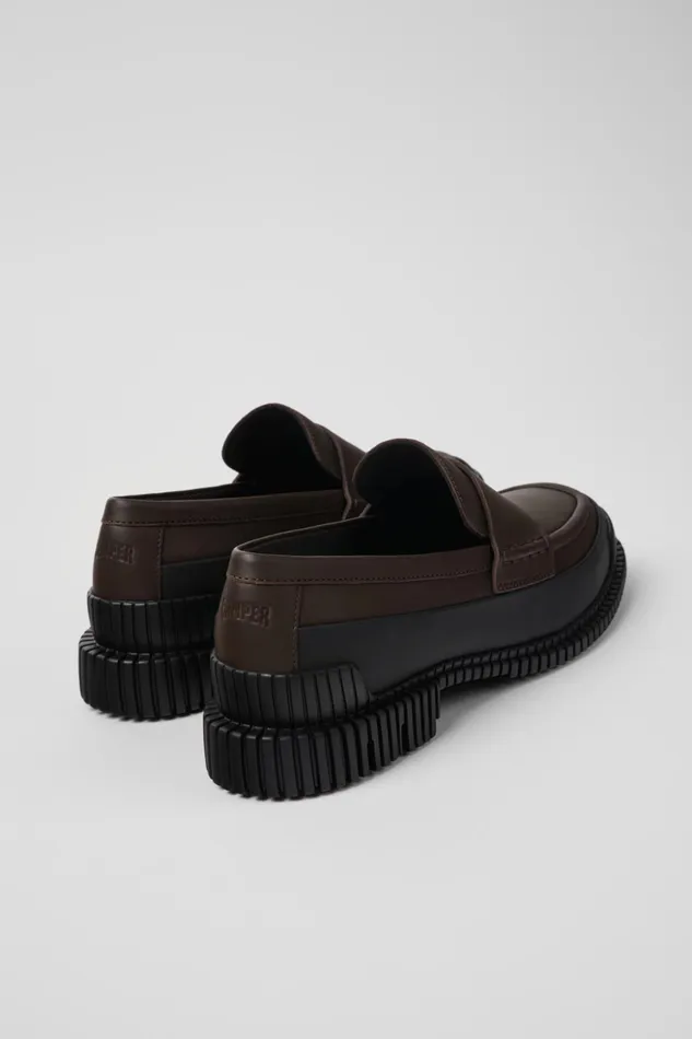 Women Pix Brown And Black Leather Loafer Camper Formal Shoes Women Pix Brown And Black Leather Loafer Camper Formal Shoes