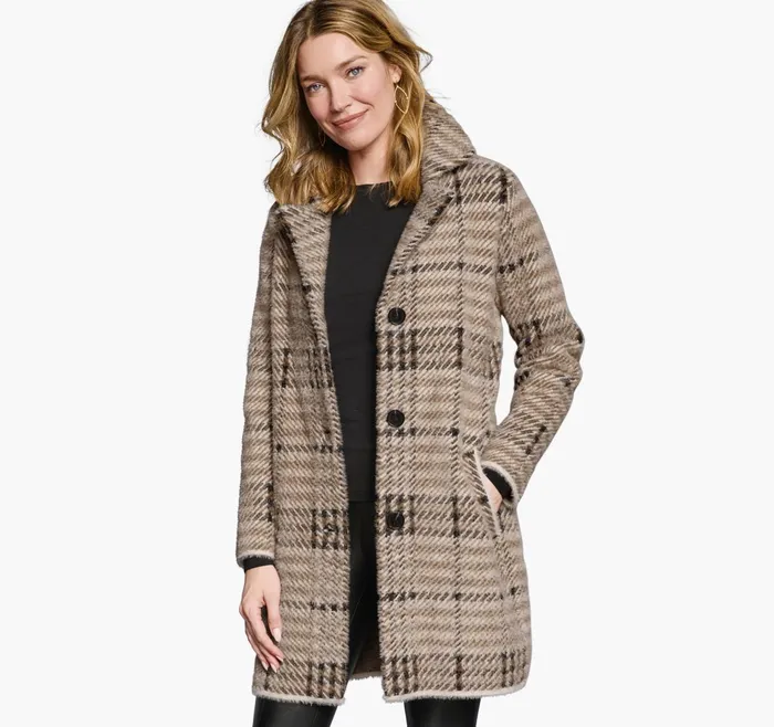 Women Plaid Coatigan Brownblack JohnstonandMurphy Coats Jackets and Vests