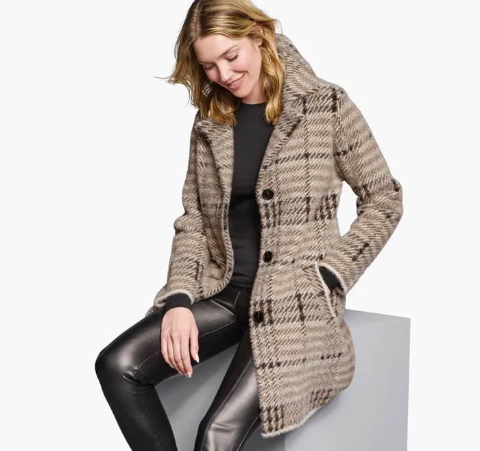 Women Plaid Coatigan Brownblack JohnstonandMurphy Coats Jackets and Vests Women Plaid Coatigan Brownblack JohnstonandMurphy Coats Jackets and Vests