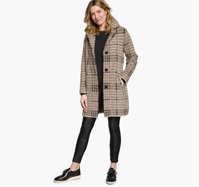 Women Plaid Coatigan Brownblack JohnstonandMurphy Coats Jackets and Vests Women Plaid Coatigan Brownblack JohnstonandMurphy Coats Jackets and Vests