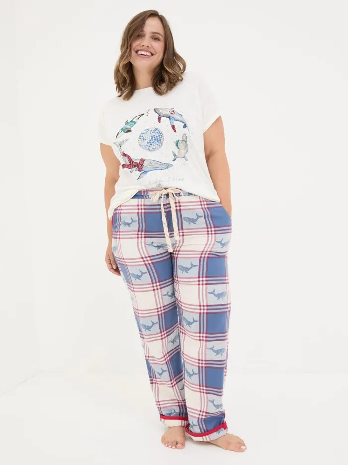 Women Pyjamas and Nightwear Fat Face Eva Blue Whale Jacquard Pyjama Bottoms