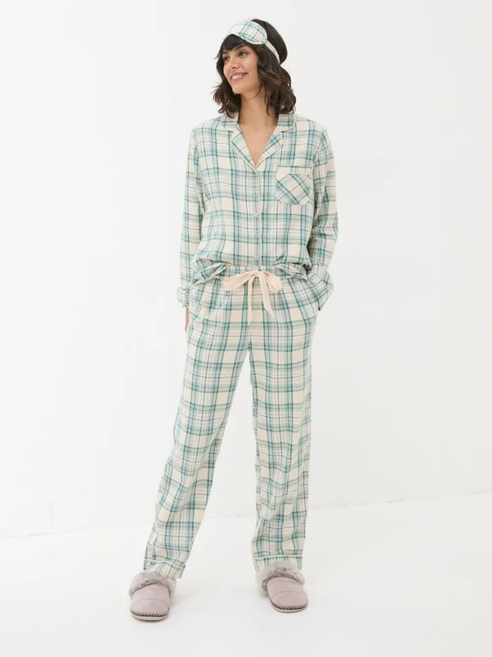 Women Pyjamas and Nightwear Fat Face Green Check Pyjama Set
