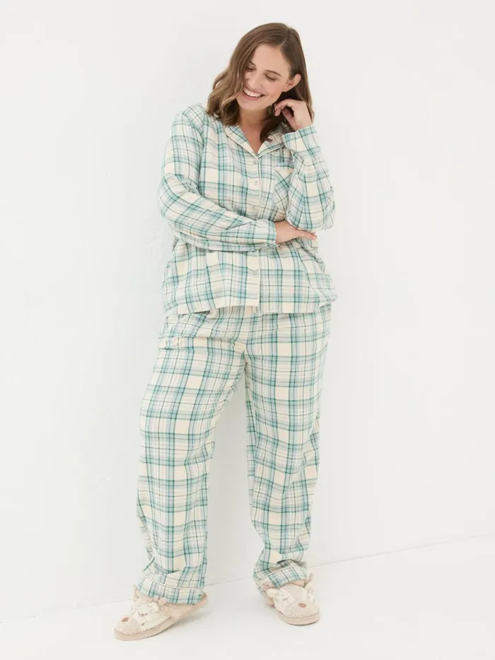 Women Pyjamas and Nightwear Fat Face Green Check Pyjama Set
