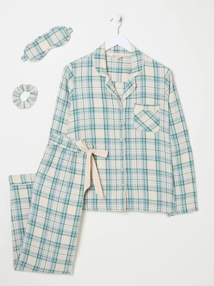 Women Pyjamas and Nightwear Fat Face Green Check Pyjama Set
