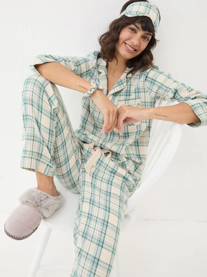 Women Pyjamas and Nightwear Fat Face Green Check Pyjama Set