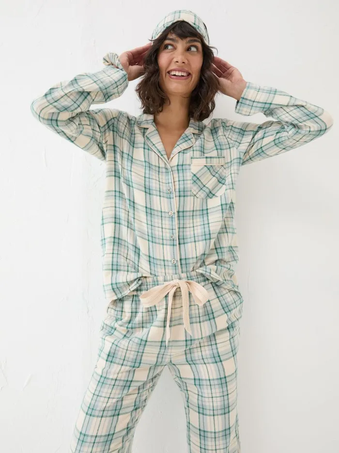 Women Pyjamas and Nightwear Fat Face Green Check Pyjama Set