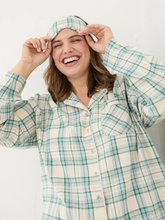Women Pyjamas and Nightwear Fat Face Green Check Pyjama Set