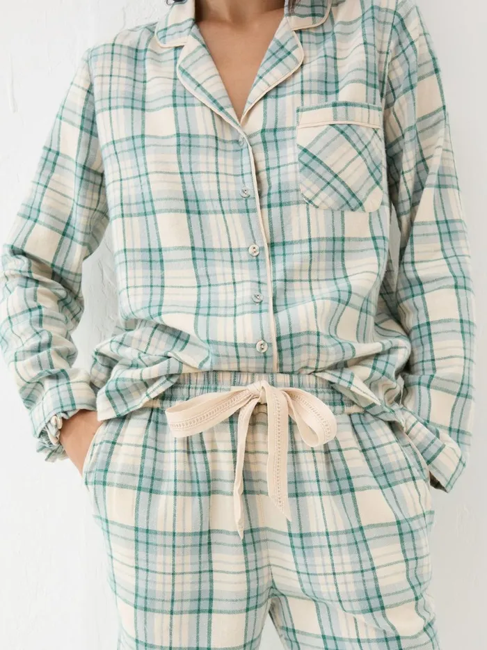 Women Pyjamas and Nightwear Fat Face Green Check Pyjama Set