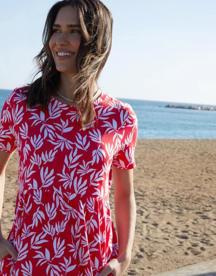 Women Red Leaf Print Jersey Maxi Dress With Pockets Threadbare Casual Dresses Women Red Leaf Print Jersey Maxi Dress With Pockets Threadbare Casual Dresses