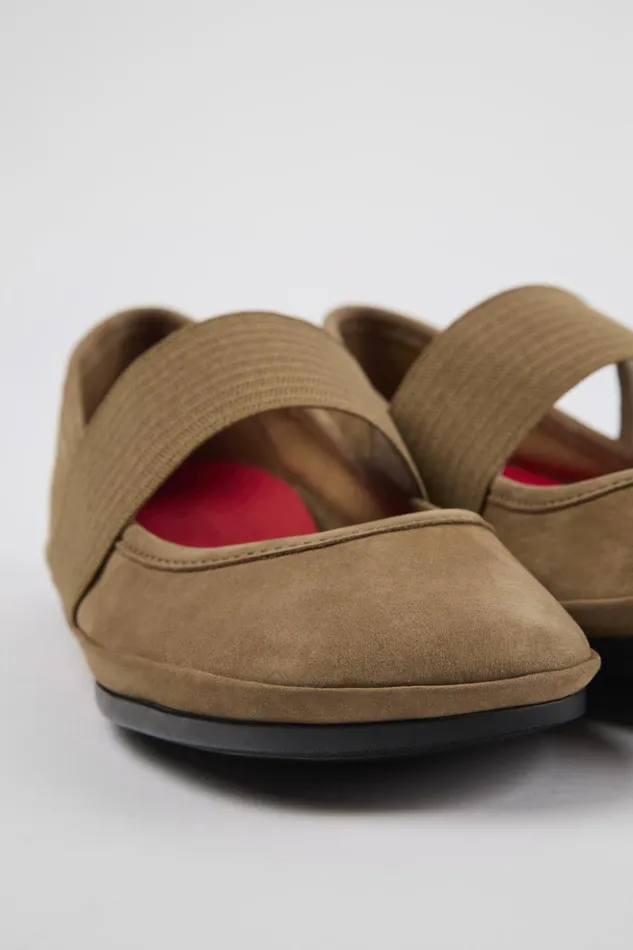Women Right Brown Nubuck Mary Jane Camper Ballerinas