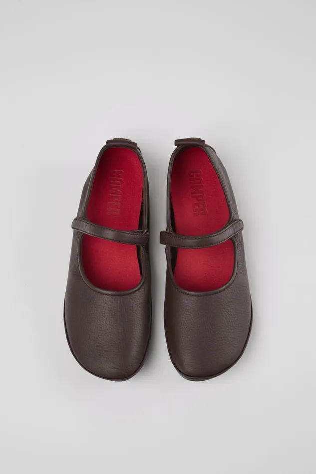 Women Right Burgundy Leather Mary Jane Camper Ballerinas Women Right Burgundy Leather Mary Jane Camper Ballerinas