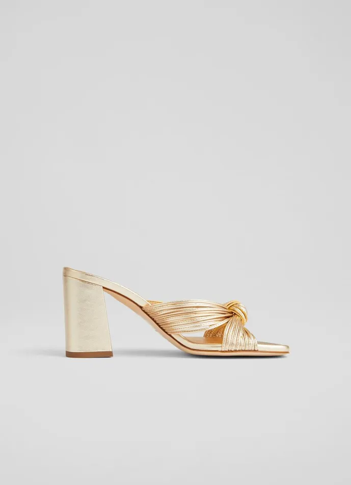 Women Sandals LKBennett Coletta Gold Strappy Mules Gold
