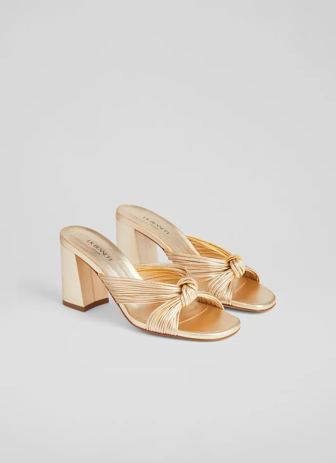Women Sandals LKBennett Coletta Gold Strappy Mules Gold Women Sandals LKBennett Coletta Gold Strappy Mules Gold