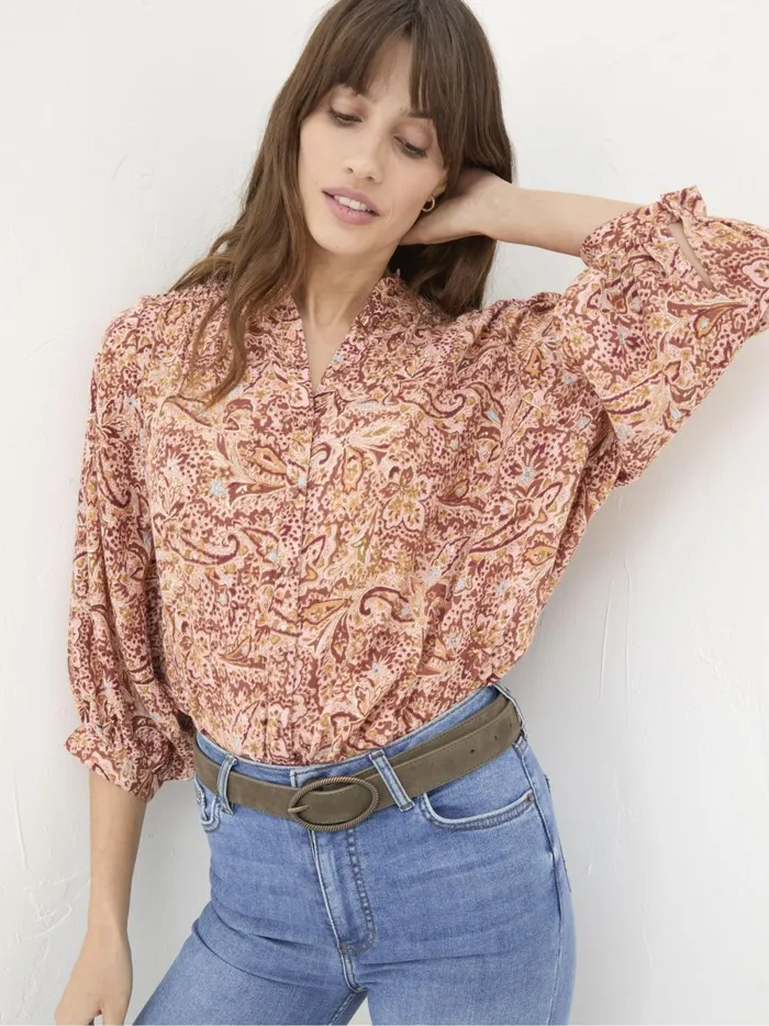 Women Shirts and Blouses Fat Face Evelyn Dusky Pink Painted Abstract Blouse