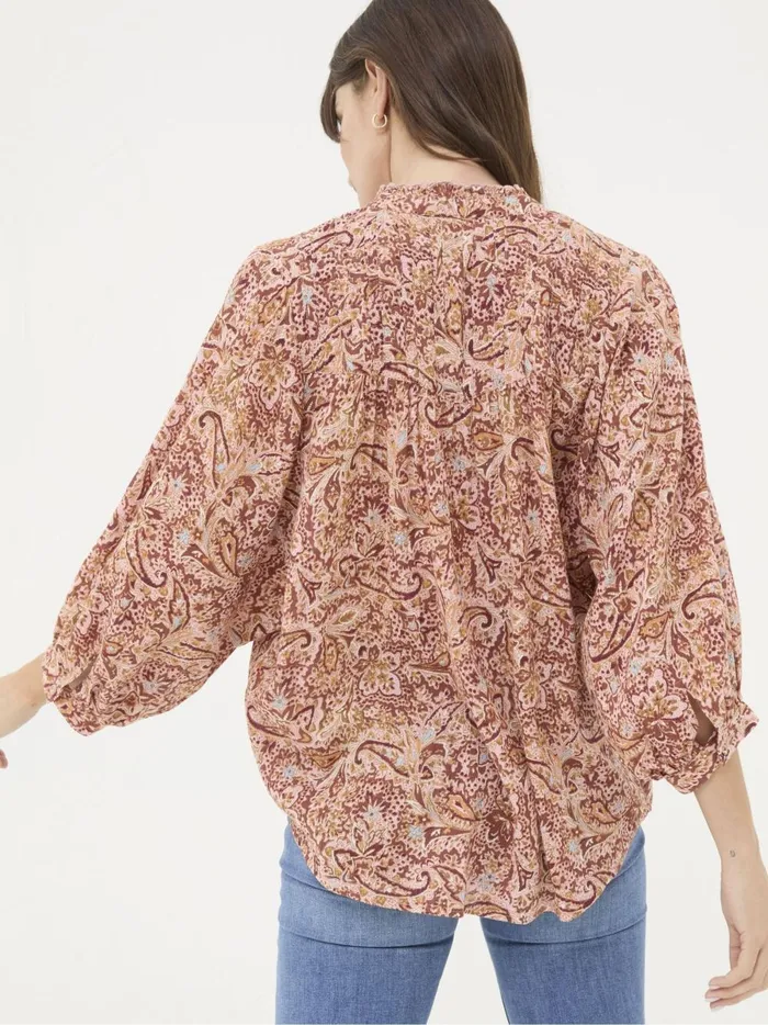 Women Shirts and Blouses Fat Face Evelyn Dusky Pink Painted Abstract Blouse