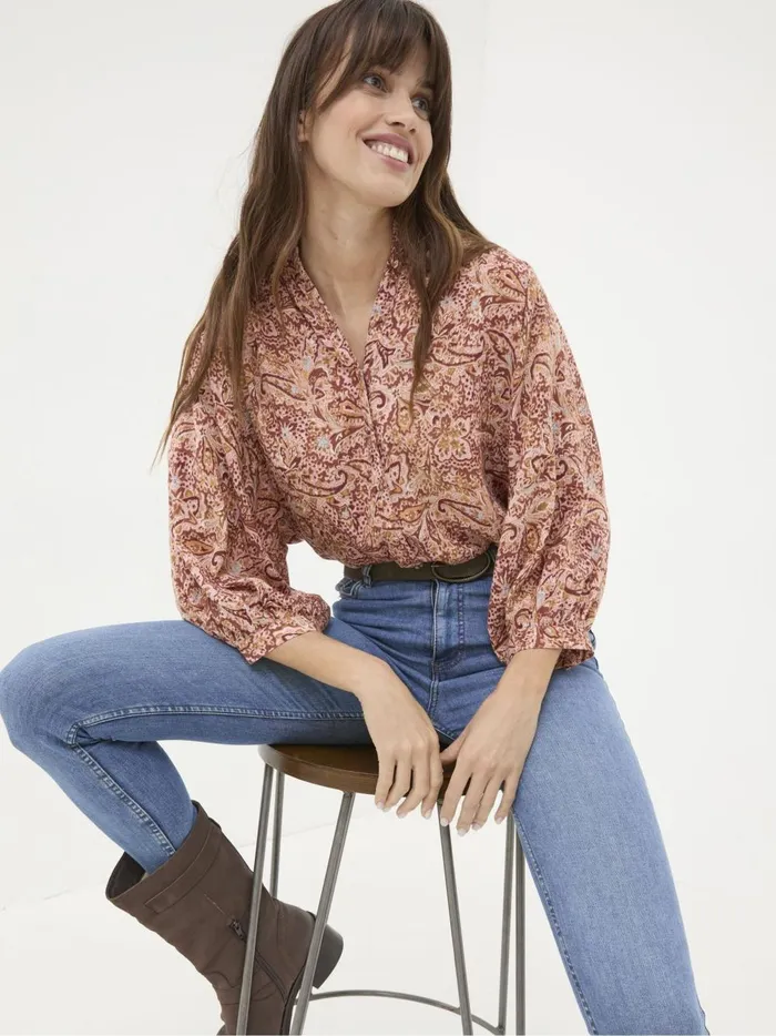 Women Shirts and Blouses Fat Face Evelyn Dusky Pink Painted Abstract Blouse