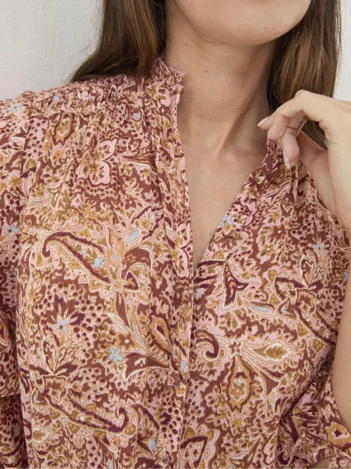 Women Shirts and Blouses Fat Face Evelyn Dusky Pink Painted Abstract Blouse