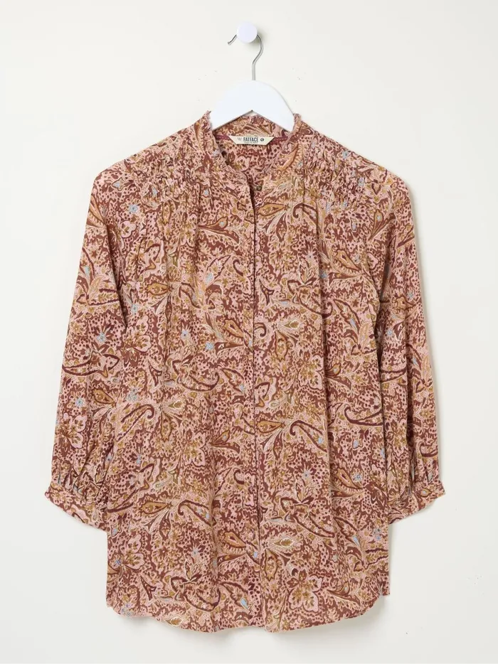Women Shirts and Blouses Fat Face Evelyn Dusky Pink Painted Abstract Blouse