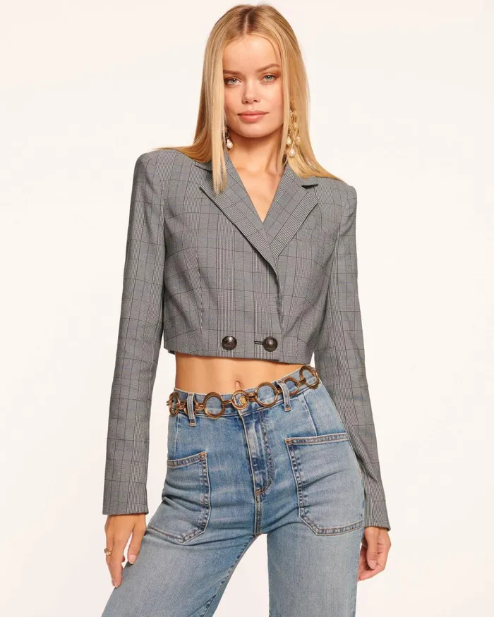 Women Siena Cropped Jacket Grey Plaid Ramy Brook Jackets